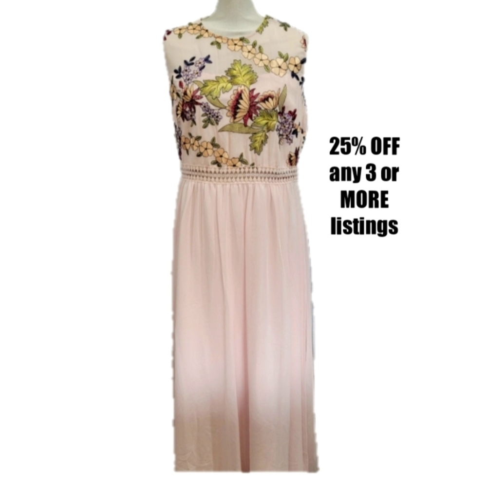 Floral Size 2X Gown Goddess Maxi Embroidered Tule Boho Sheer Chiffon Dress Slip